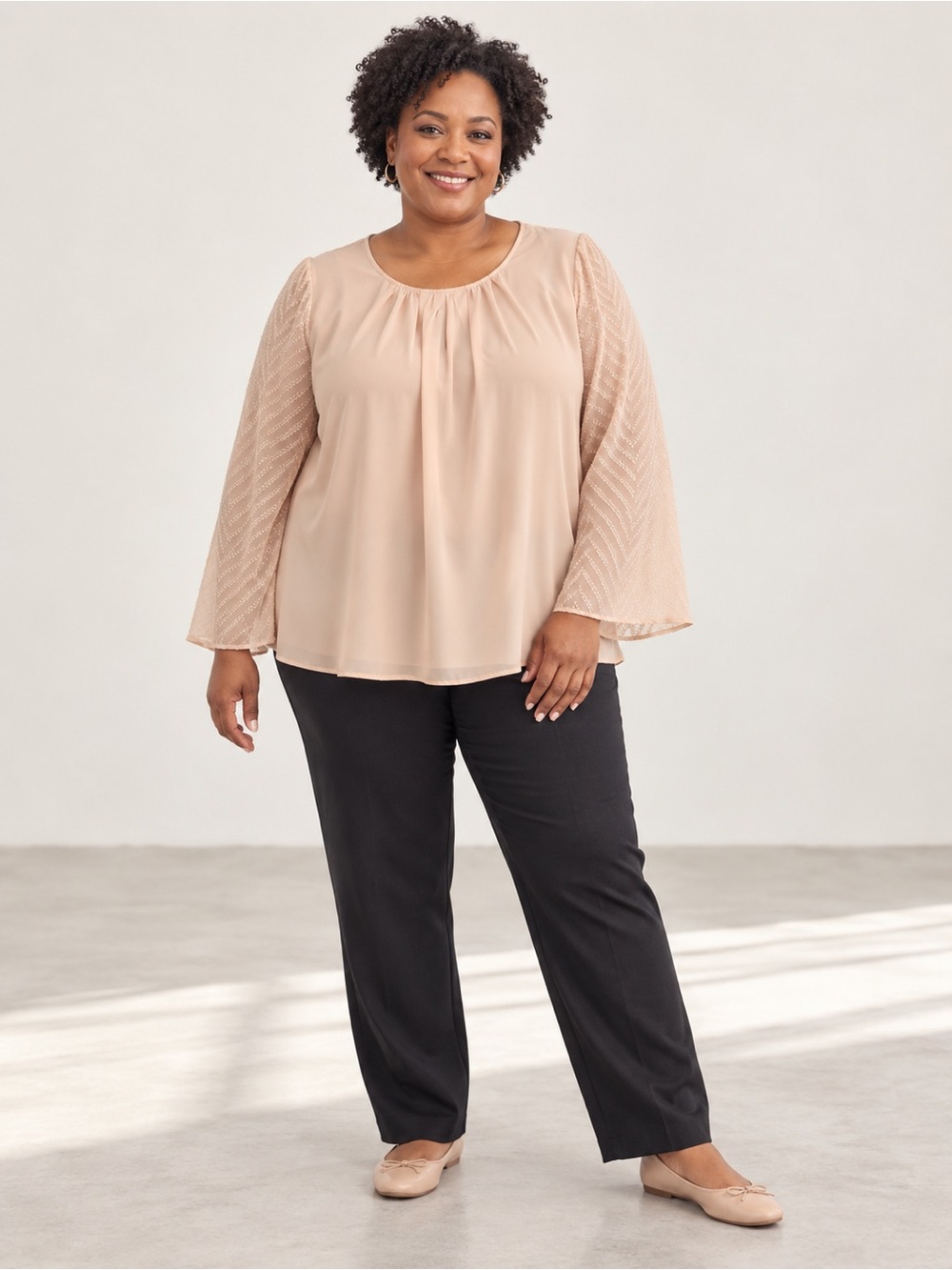 SHEIN Curve Blush Sheer Bell Sleeve Blouse Women’s 4XL